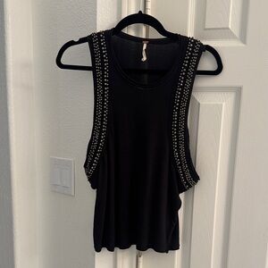 Free People Black Embellished Muscle Tee